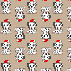 seamless pattern with Cute dalmatian dog in Christmas hat