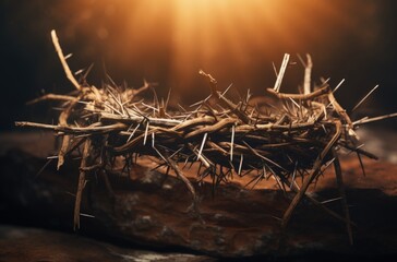 Crown of thorns illustration, concept of Christianity and Easter holiday. Generative AI - obrazy, fototapety, plakaty