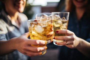three friends toasting with glasses of ginger ale