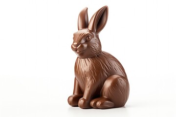 Easter bunny made of chocolate on white background, Easter holiday. Generative AI