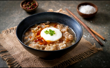 Capture the essence of Congee in a mouthwatering food photography shot Generative AI