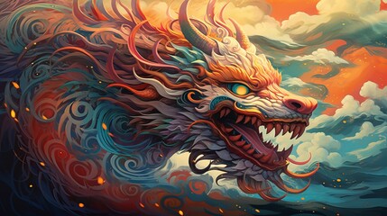 The traditional chinese dragon is depicted in this illustration - obrazy, fototapety, plakaty