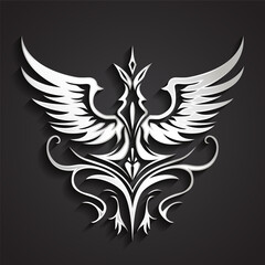 3d silver floral winged ornamental logo design