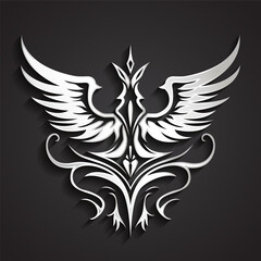 Fototapeta premium 3d silver floral winged ornamental logo design