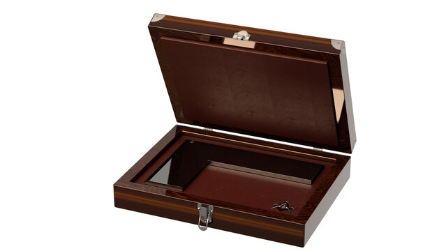 Square in a gift wooden case. The background is transparent. Isolated. 3D-Rendering.