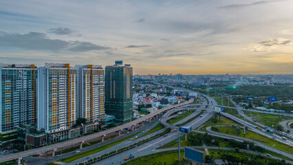 Naklejka na ściany i meble April 23, 2023: panoramic view of the eastern gateway of Ho Chi Minh City, Vietnam