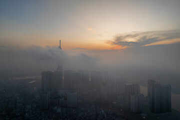 Obraz premium June 14, 2022: panoramic view of Landmark residential area, where there is an 81-storey building, in Binh Thanh district, Ho Chi Minh City