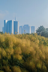 Obraz premium August 23, 2023: Panorama of District 1, Ho Chi Minh City in the early morning