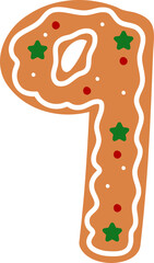 Gingerbread Cookies Christmas Party Font Number 9 Nine