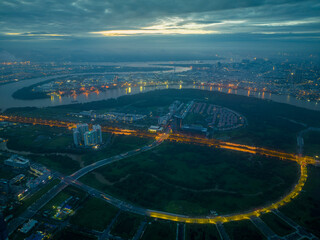 August 23, 2023: Panorama of District 1, Ho Chi Minh City in the early morning