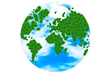 World map with green leaves and love the world concept