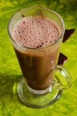 Hot chocolate drink in glass