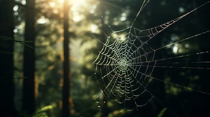 The forest is home to a spooky spider spinning its web.