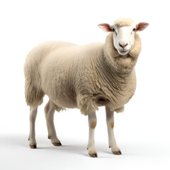 Fototapeta premium a sheep standing on a black background, Sheep isolated on a white background, Cut out of young sheep lamb isolated on white background looking at camera. Side view full body length. Innocence