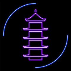 Japanese samurai castle neon sign, modern glowing banner design, colorful modern design trends on black background. Vector illustration.
