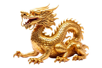 Fototapeta premium China-style lucky dragon concept Belief in longevity. Dragon made of gold are believed to bring longevity on a white background
