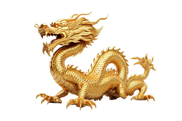 China-style lucky dragon concept Belief in longevity. Dragon made of gold are believed to bring longevity on a white background - obrazy, fototapety, plakaty