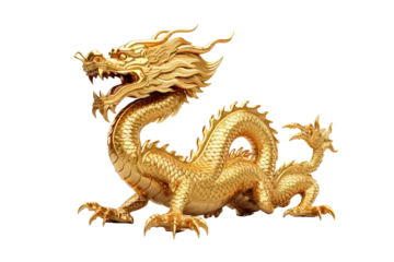 Foto op Canvas China-style lucky dragon concept Belief in longevity. Dragon made of gold are believed to bring longevity on a white background © JetHuynh