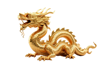 China-style lucky dragon concept Belief in longevity. Dragon made of gold are believed to bring longevity on a white background