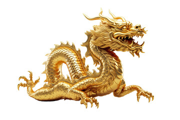 China-style lucky dragon concept Belief in longevity. Dragon made of gold are believed to bring longevity on a white background