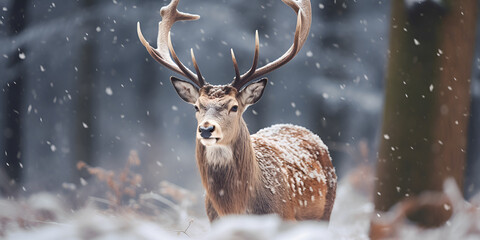 white deer ,deer on snow nature ,Antelope Stands Stock Illustrations ,Deer in the forest Generative Ai