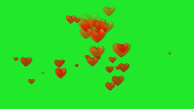 Animation Hearts fountain in a flat style, social media live, love. 2D animation on green screen, stock footage