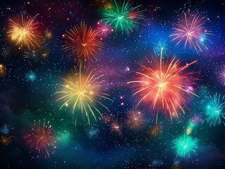 Fototapeta premium A banner background with fireworks, festive, new year celebration backdrop - AI Generative