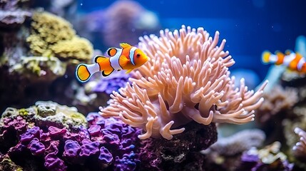 Fototapeta na wymiar Tropical fish are found swimming in natural coral reefs.