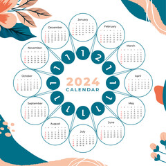 2024 hand-drawn annual calendar template