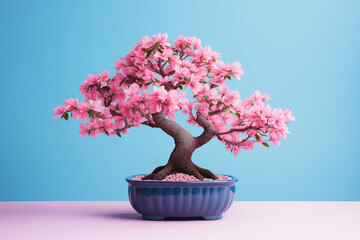 Pastel pink ginseng bonsai tree. - obrazy, fototapety, plakaty