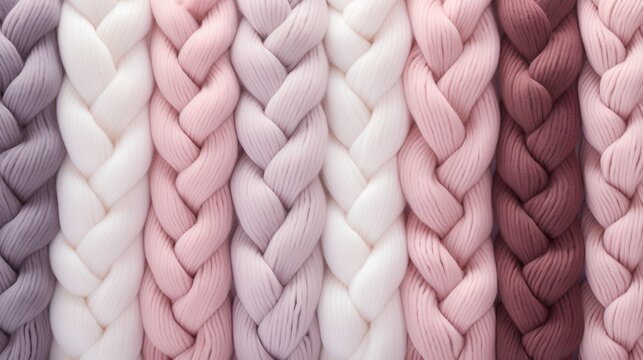 A highresolution image showcasing a beautifully knitted texture with a blend of aesthetic, soft pastel colors, embodying a minimalist and trendy style perfect for cozy backgrounds. © TensorSpark