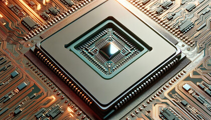 Close up of a quantum supercomputer micro chip - obrazy, fototapety, plakaty