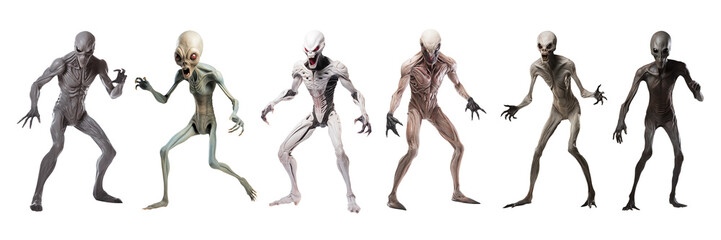 Alien collection - demonic creatures - full view - frontal view - various mysterious creepy alien figures - set 3