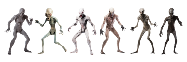 Alien collection - demonic creatures - full view - frontal view - various mysterious creepy alien figures - set 3