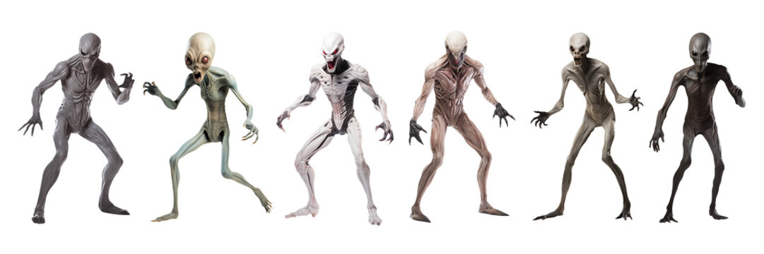 Alien collection - demonic creatures - full view - frontal view - various mysterious creepy alien figures - set 3
