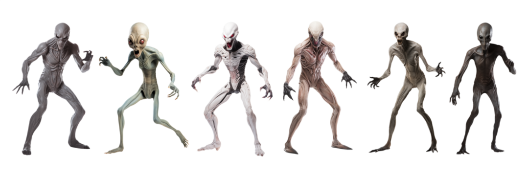 Alien collection - demonic creatures - full view - frontal view - various mysterious creepy alien figures - set 3
