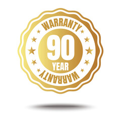 90 year warranty logo with golden shield and golden ribbon.Vector illustration.