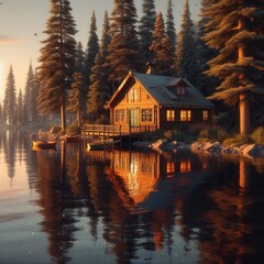 Fototapeta premium house on the river