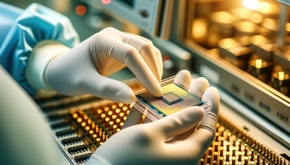 Worker packing a microchip in a factory ready for shipping. Taiwan produces over 60% of the world's semiconductors and over 90% of the most advanced ones