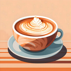 Side view of cappuccino in the cup on a white background. Flat illustration. High-resolution