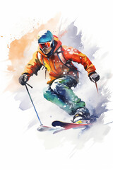 Fototapeta na wymiar a colourful sketch of someone skiing isolated on a white background 