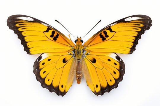 A yellow butterfly with black spots on its wings