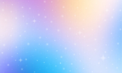 Glittering gradient background with hologram effect and magic lights. Holographic abstract fantasy backdrop with fairy sparkles, gold stars and festive