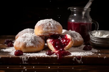 A Taste of Poland: Delectable Paczki Doughnuts Laden with Powdered Sugar and Rose Jam Filling