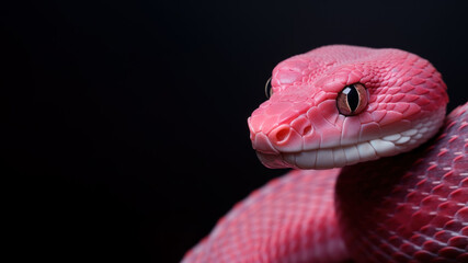 Pink snake in alert position isolated on gray background