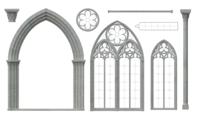 Fotobehang 3D illustration. Set of gothic cathedral window elements textures © denisik11