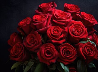 A bouquet of red roses on a black background