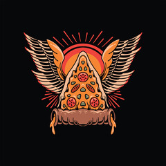 flying pizza tattoo vector design