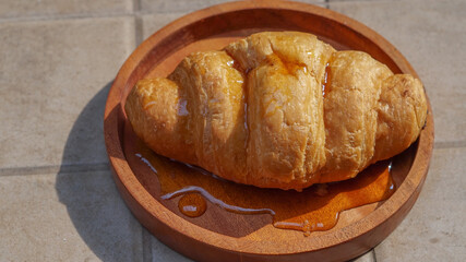 bread, croissants topped with honey