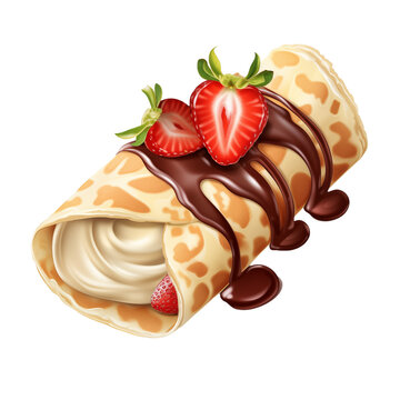 photo crepe with fruits strawberry banana chocolate side view